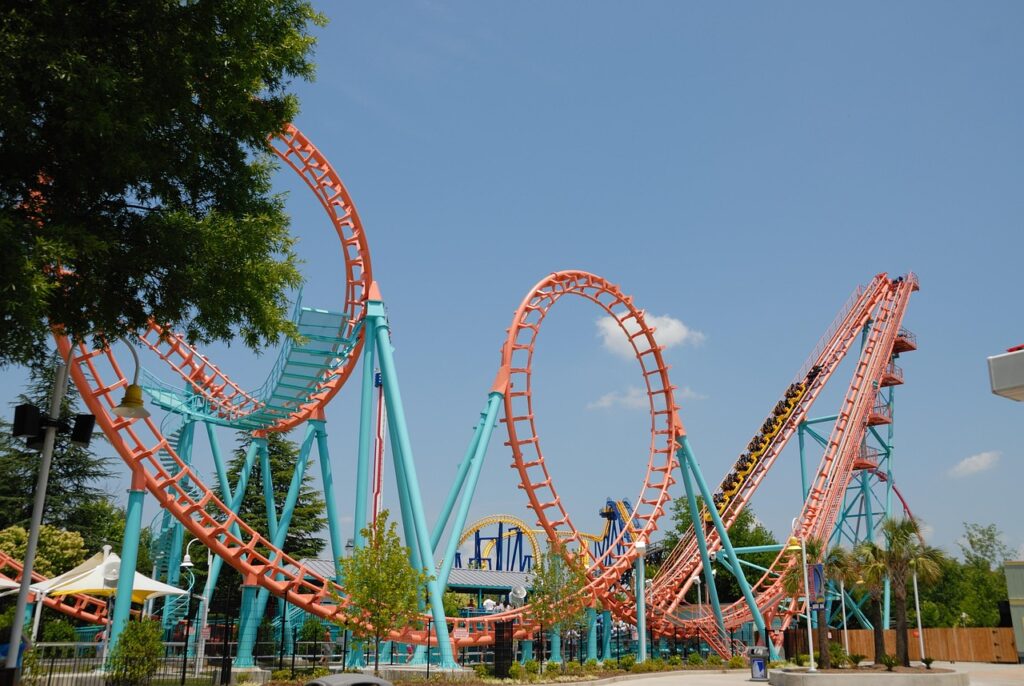 roller coaster, ride, fun, amusement, coaster, park, entertainment, thrill, rollercoaster, theme, recreation, loop, speed, vacation, excitement, play, people, fast, summer, high, leisure, adventure, scream, family, joy, attraction, festival, track, sky, fear, structure, motion, blue fear, roller coaster, rollercoaster, rollercoaster, rollercoaster, rollercoaster, rollercoaster