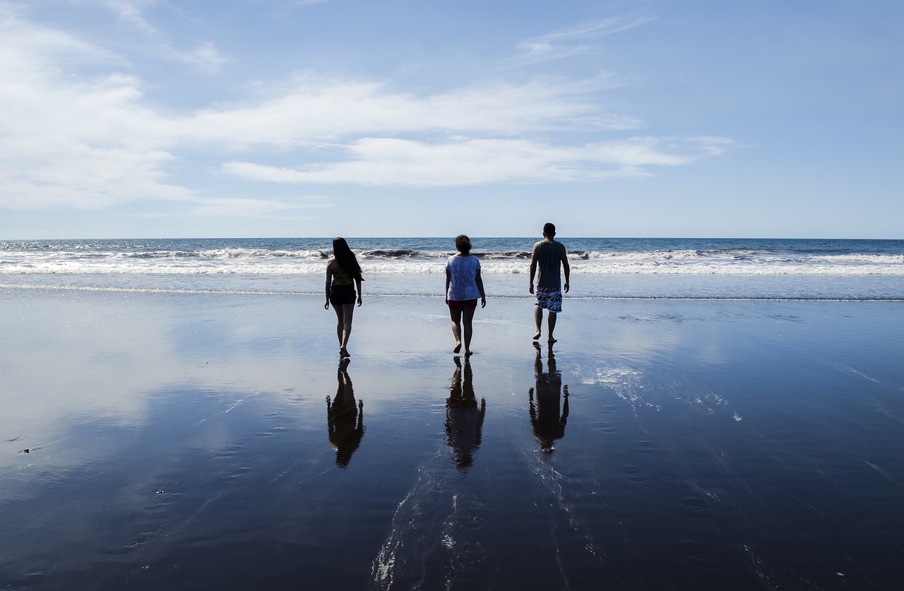 men, women, people, group, friends, back, walk, nature, beach, shore, sand, footprints, water, ocean, sea, blue walking, blue group, blue sand, men, people, group, friends, friends, friends, friends, friends, back, back, beach, footprints, footprints