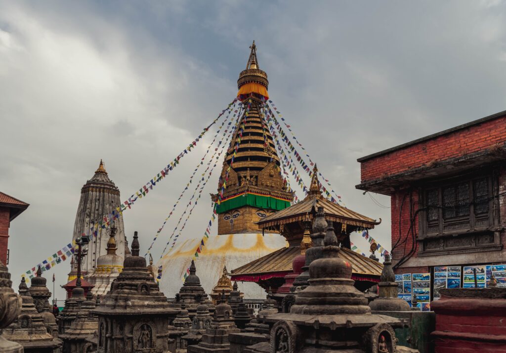 Explore the iconic Swayambhunath Stupa with its colorful prayer flags in Kathmandu, Nepal.